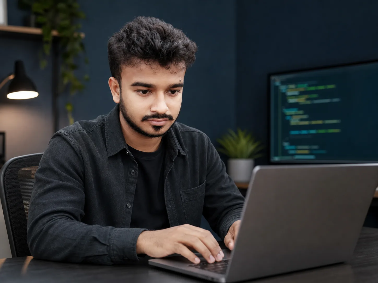 Prankrishna Halder developing software on a laptop